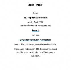 Erster Platz beim Tag der Mathematik für Yangjun Wang Erster Platz beim Tag der Mathematik für Yangjun Wang