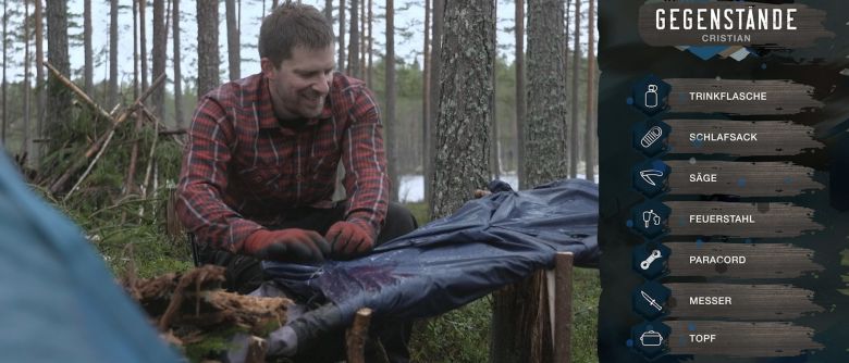 Br. Hofmann baut im Wald einen Unterschlupf