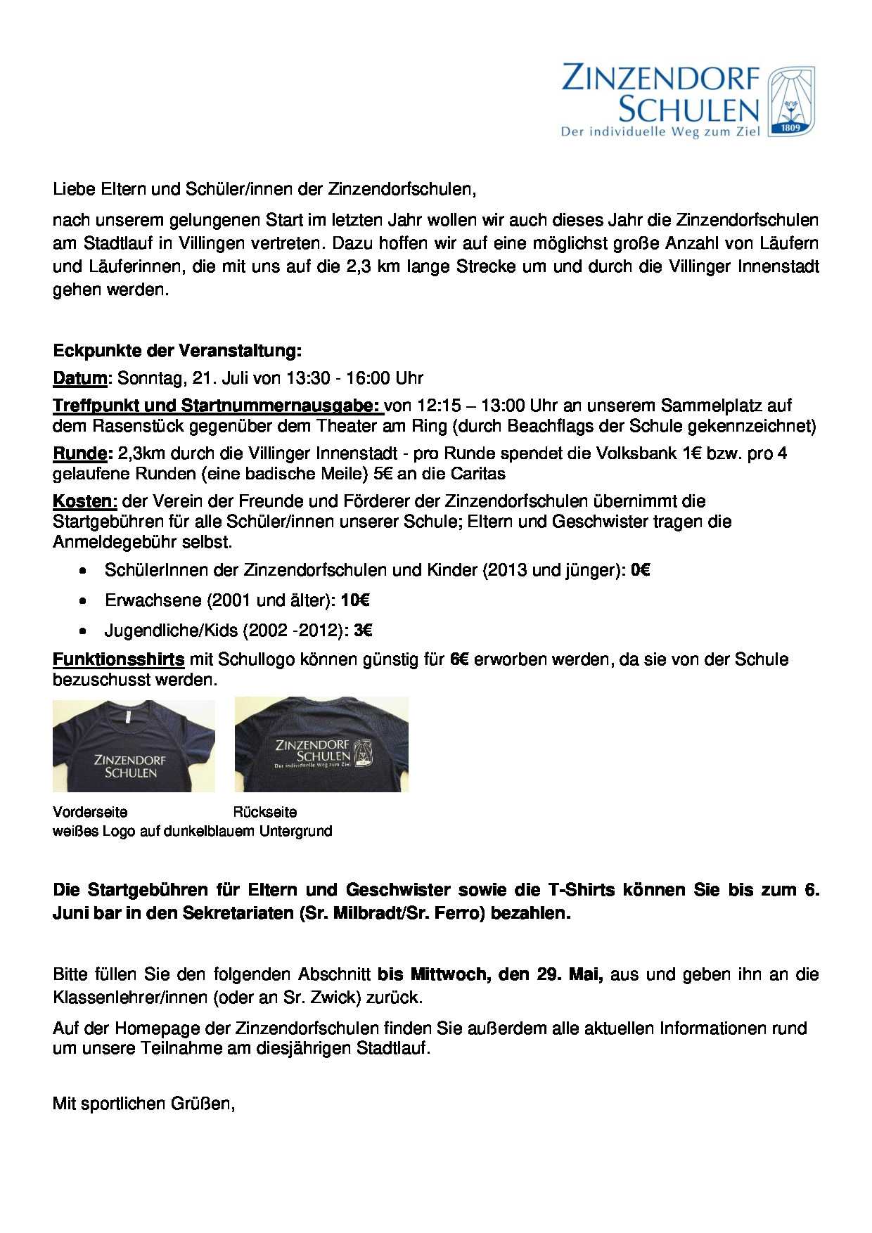 Elternbrief zum Stadtlauf 2019