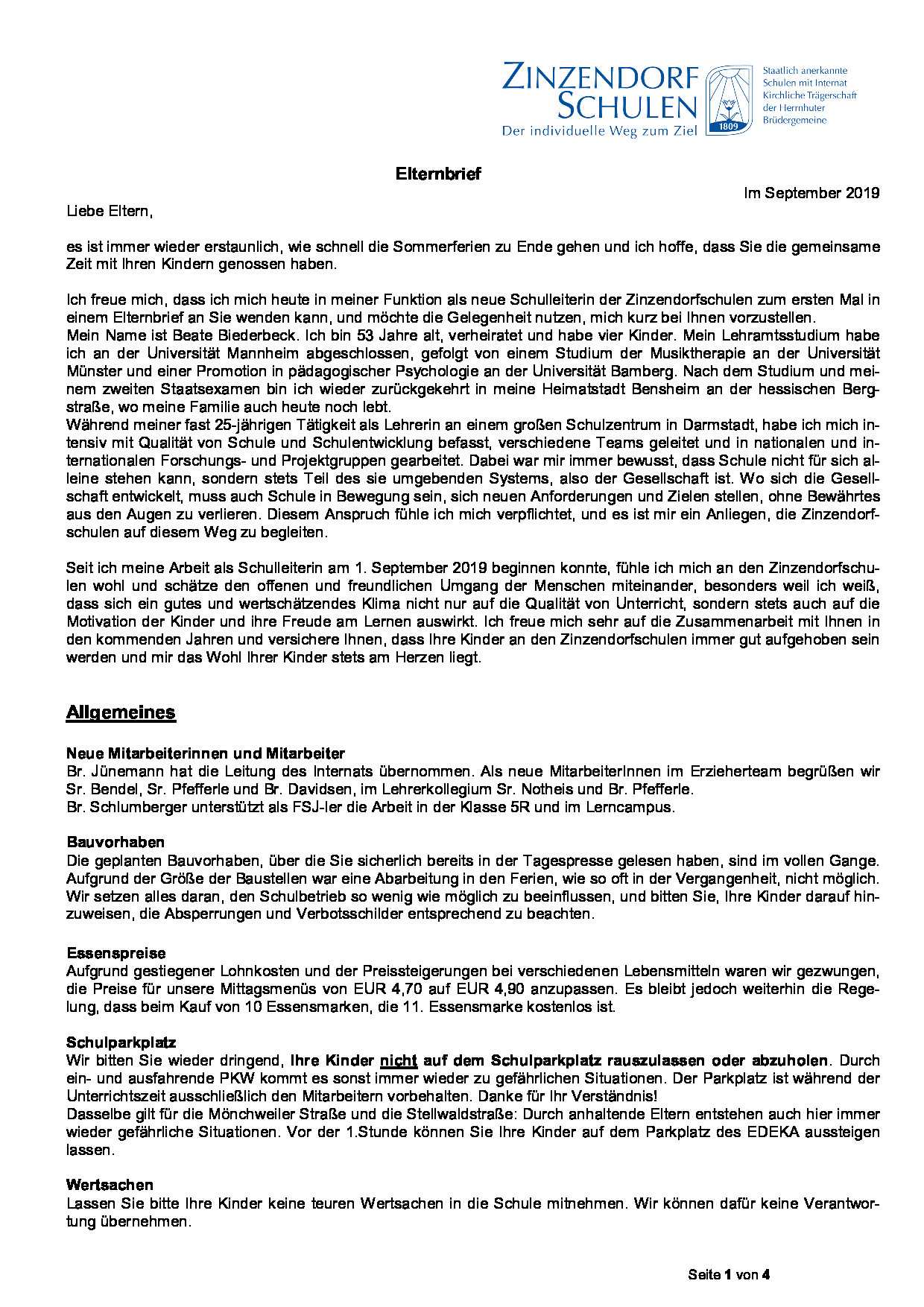 Elternbrief Gymnasium 1. Halbjahr 2019/20