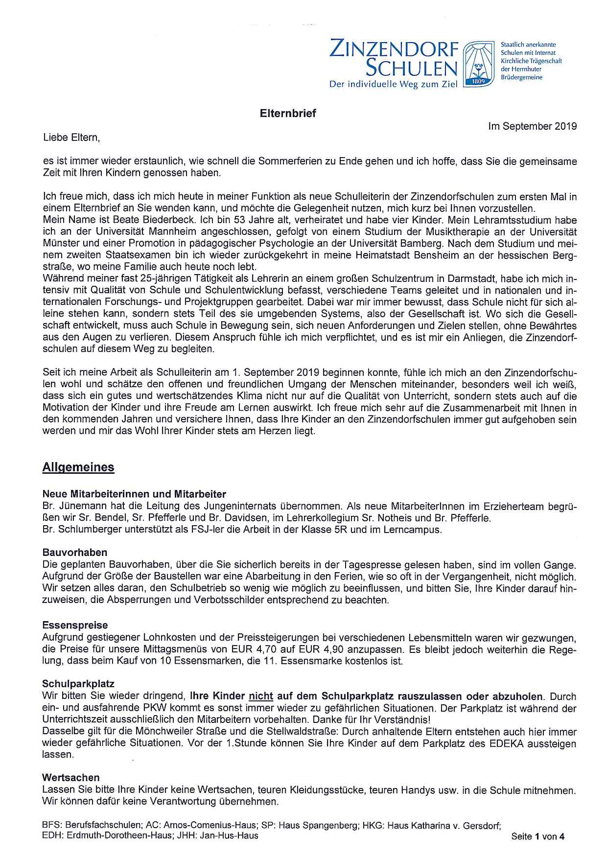 Elternbrief Realschule/Berufsfachschule 1. Halbjahr 2019/20