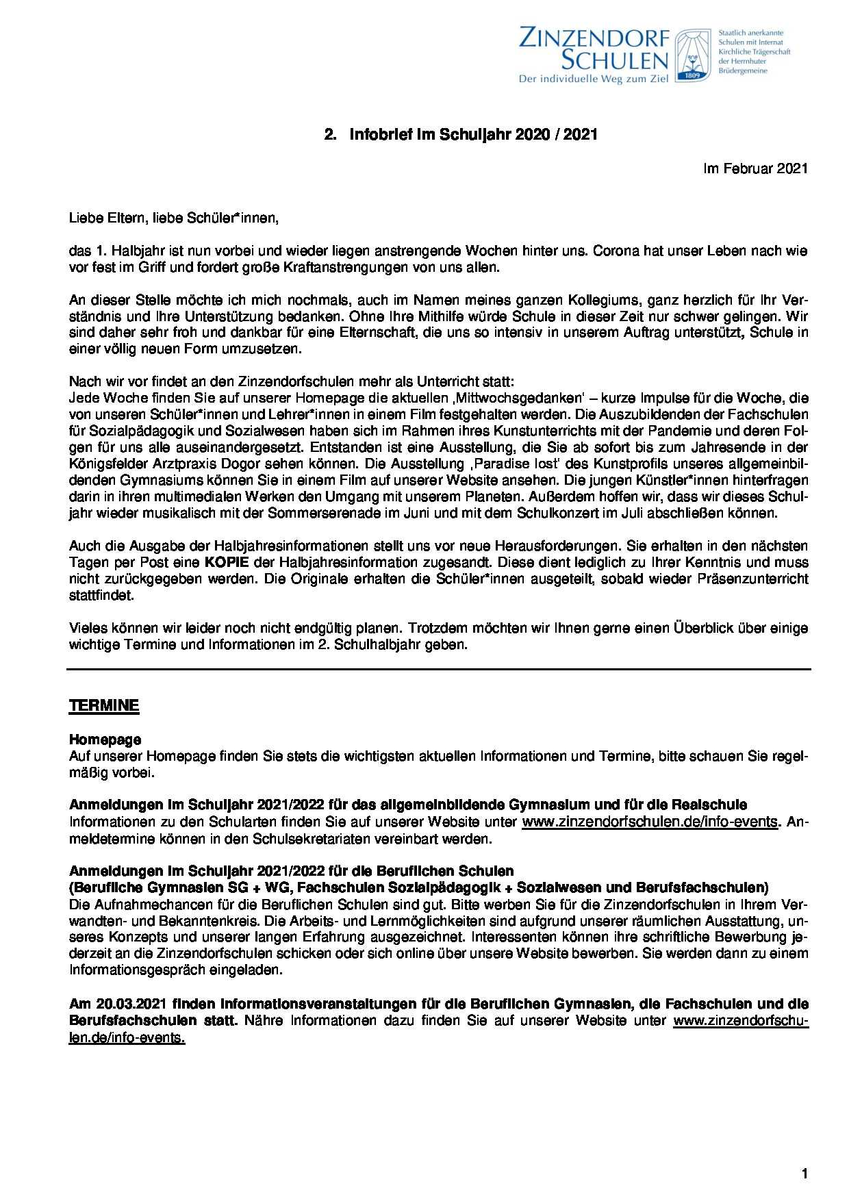 Elternbrief vom Februar 2021